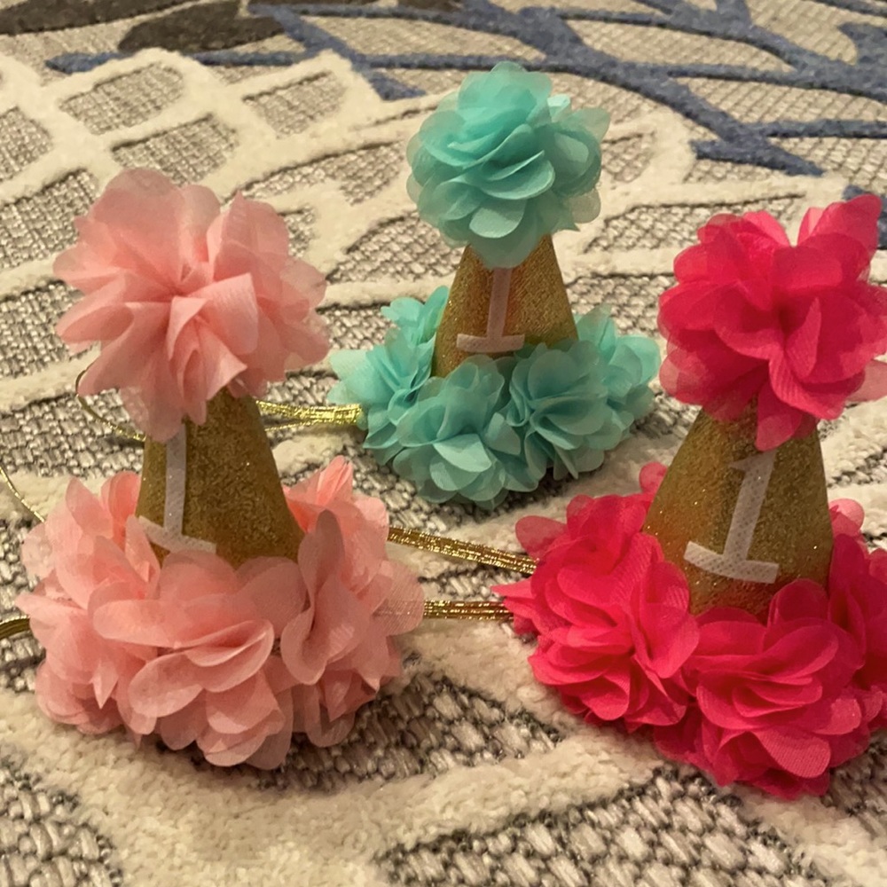 NWOT 1st Birthday Party Hat Headband in Pink, Hot Pink or Green- sold separately
